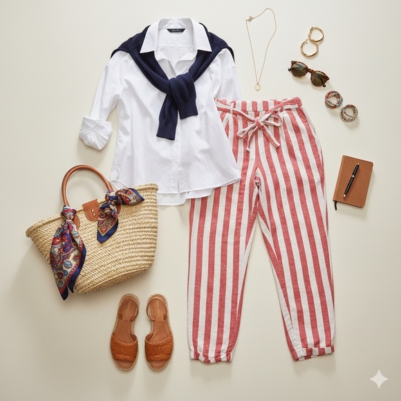 Love Tree, Athleiser, Red Striped, Tie Waist, Trending - Picture 2 of 5